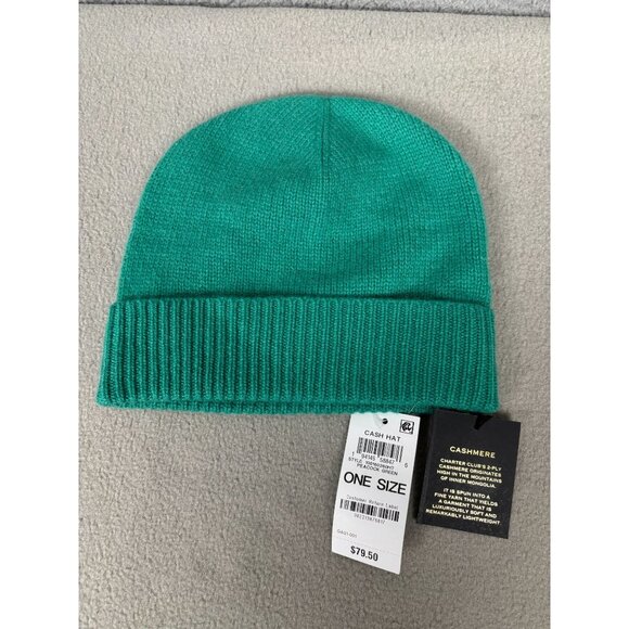 Charter Club 100% Cashmere Teal Knit Beanie Luxury Warm Winter Accessory OS NWTs - Picture 1 of 5